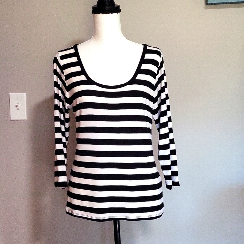 Philosophy black and white striped tee, medium